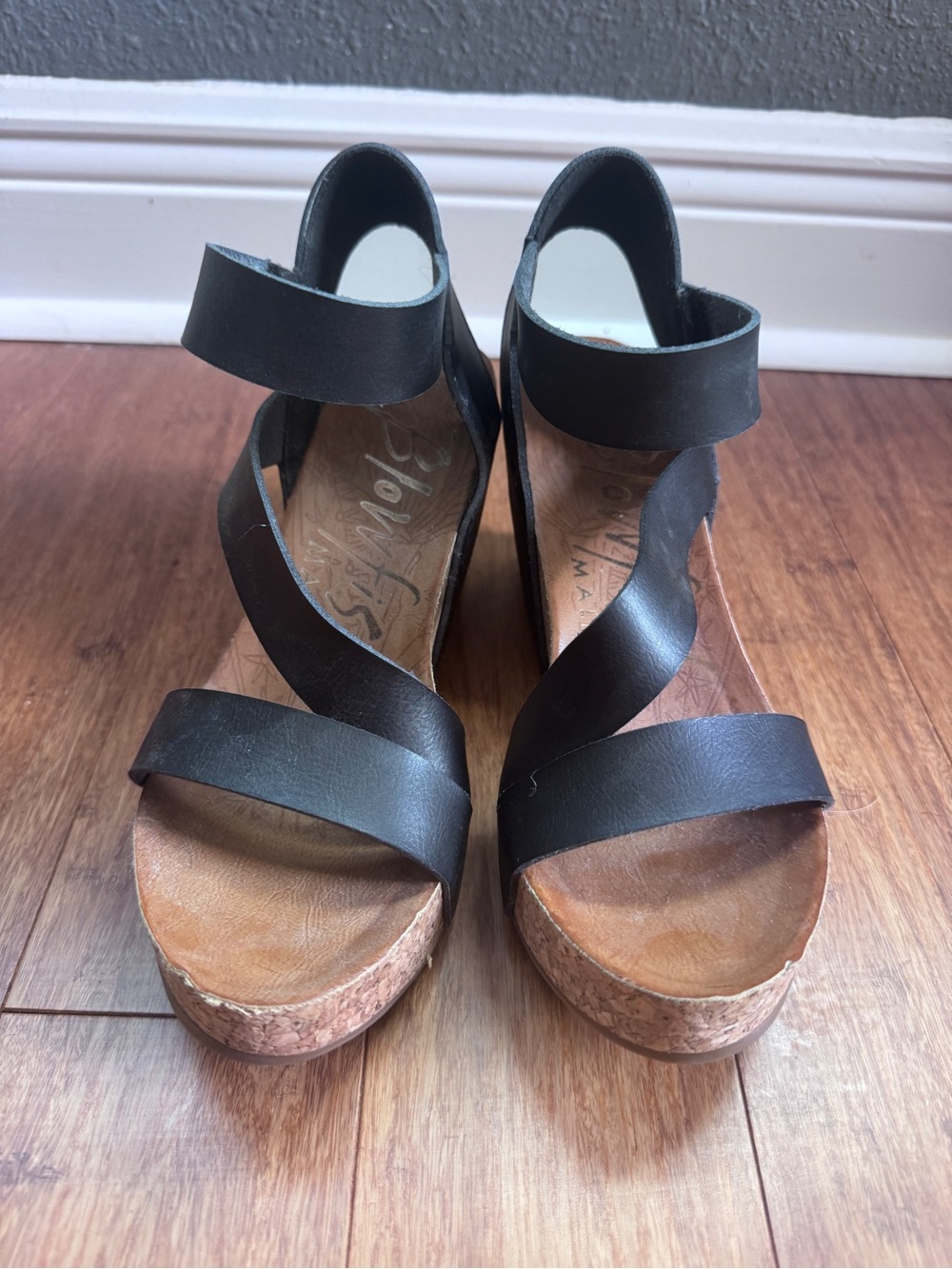 Blowfish Black Cork Wedge Sandals